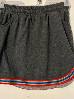 Charcoal Drawstring Sweat Skirt with Rainbow Trim size M Hot topic